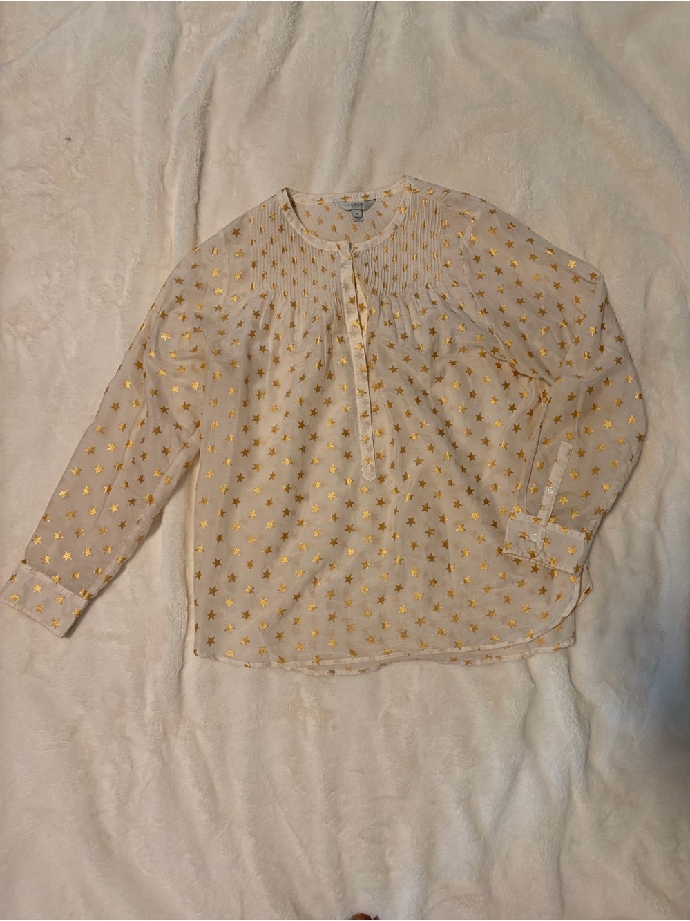 Jcrew Sheer White Blouse with Metallic Gold Stars